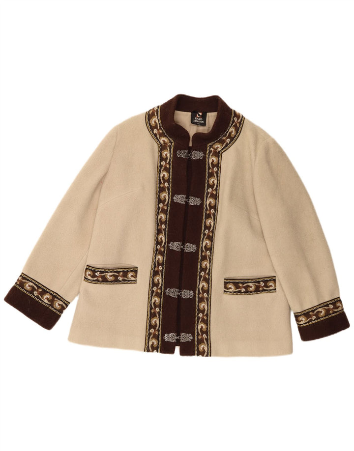 Fjord Dame Blazer Jakke EU 44 XL Beige Fair Isle Wool Retro