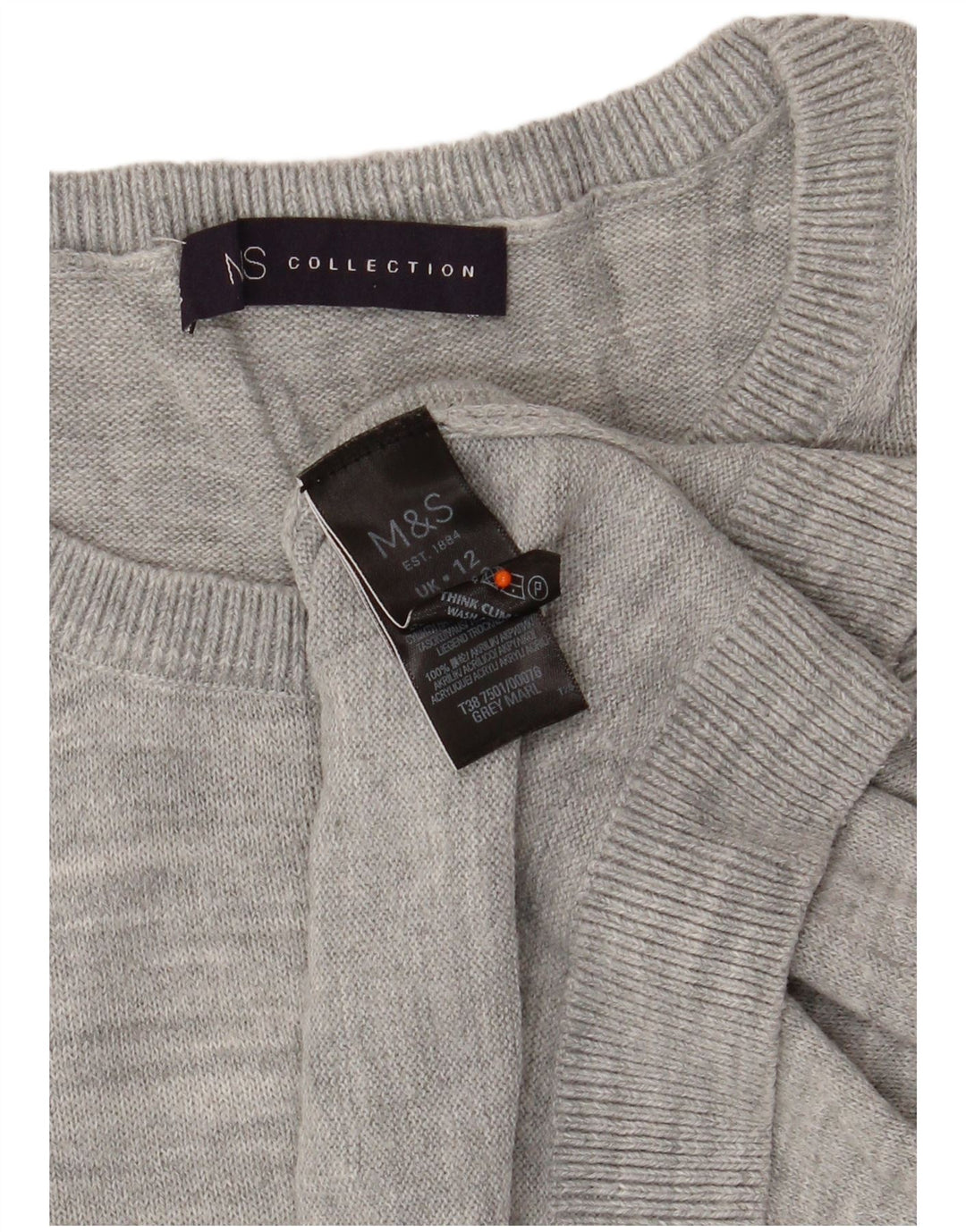 MARKS & SPENCER Dame Crop Jumper Sweater med rund hals DK 12 mellemgrå