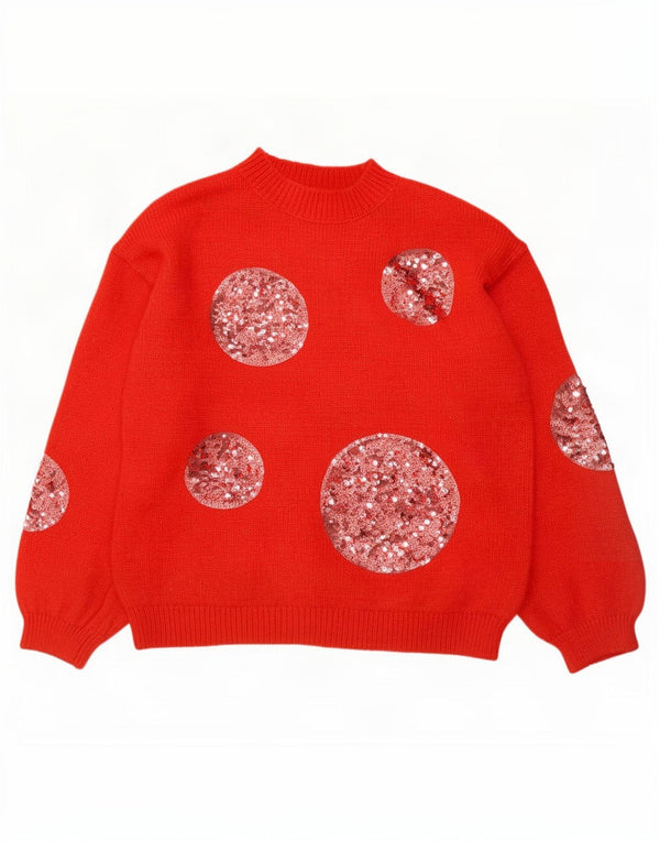 Marks & Spencer Womens Crew Neck Jumper Sweater UK 14 Medium Red Spotted