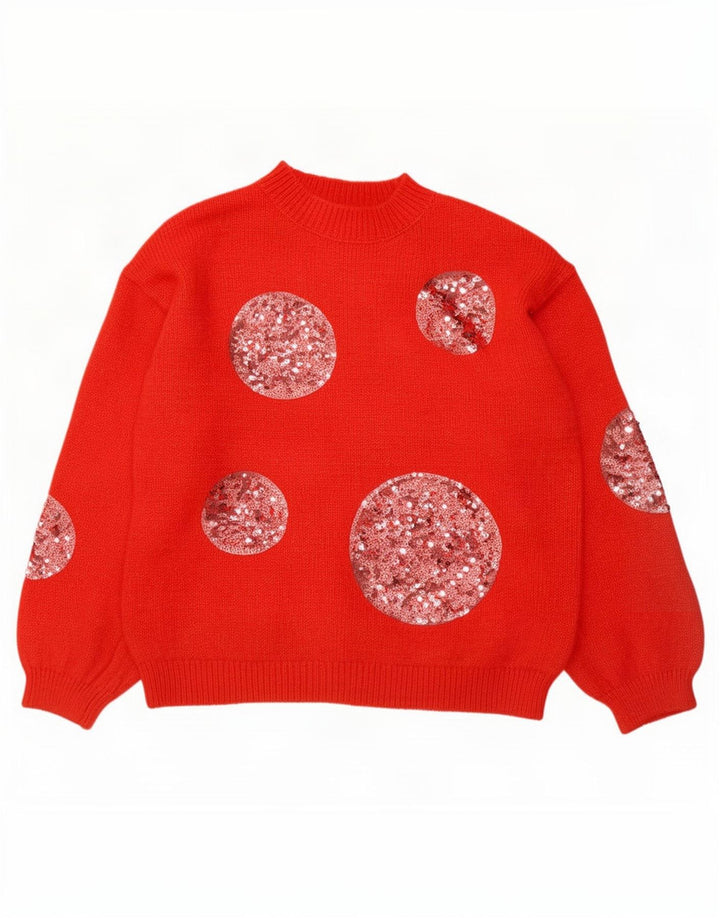 Marks & Spencer Dame sweater med rund hals DK 14 Medium rød plettet