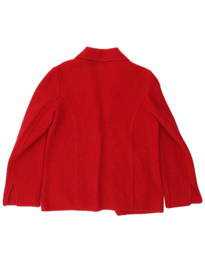 VINTAGE Dame 1-knaps blazerjakke UK 14 Medium Rød Blomsteruld