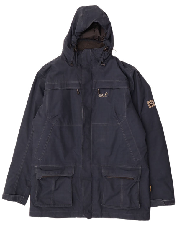 Jack Wolfskin Herre Hooded Windbreaker Coat UK 48 2XL Navy Blue Polyester