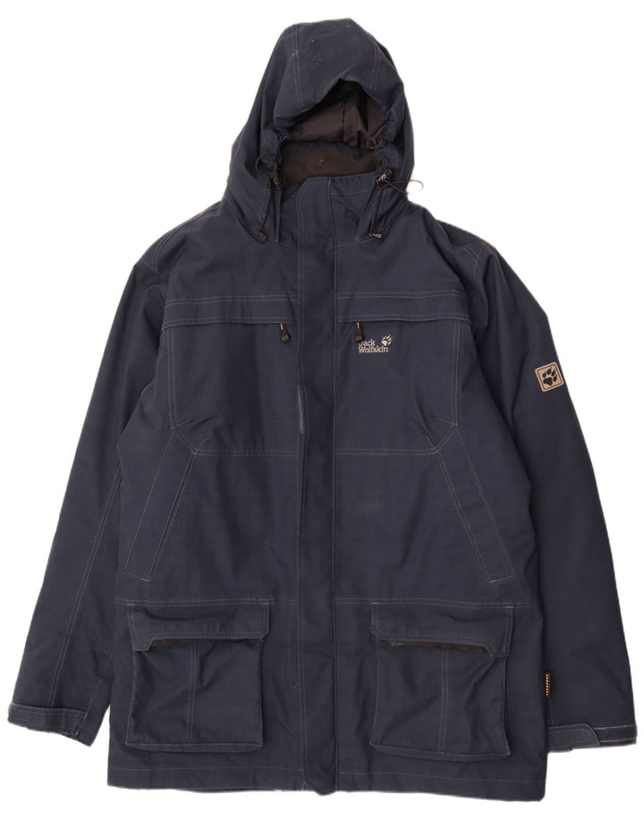 Jack Wolfskin Herre Hooded Windbreaker Coat UK 48 2XL Navy Blue Polyester