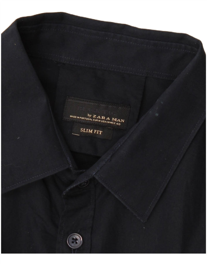 ZARA Herre Slim Fit skjorte Medium Navy Blue Colourblock