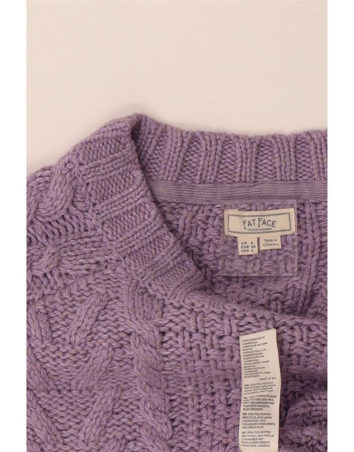 FAT FACE Womens Crop Boat Neck Jumper Sweater UK 8 Small Purple Polyester