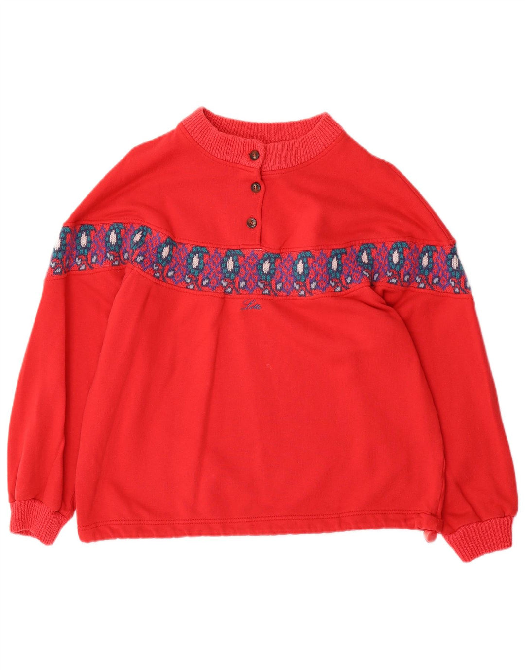 LOTTO Dame Oversized Sweatshirt Jumper UK 14 Medium Red Fair Isle