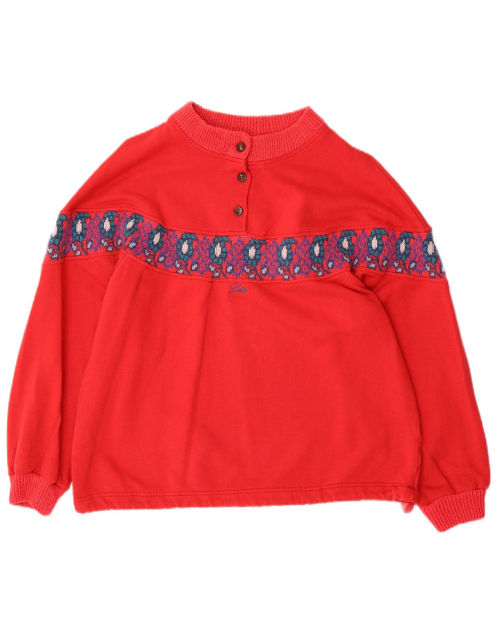 LOTTO Dame Oversized Sweatshirt Jumper UK 14 Medium Red Fair Isle