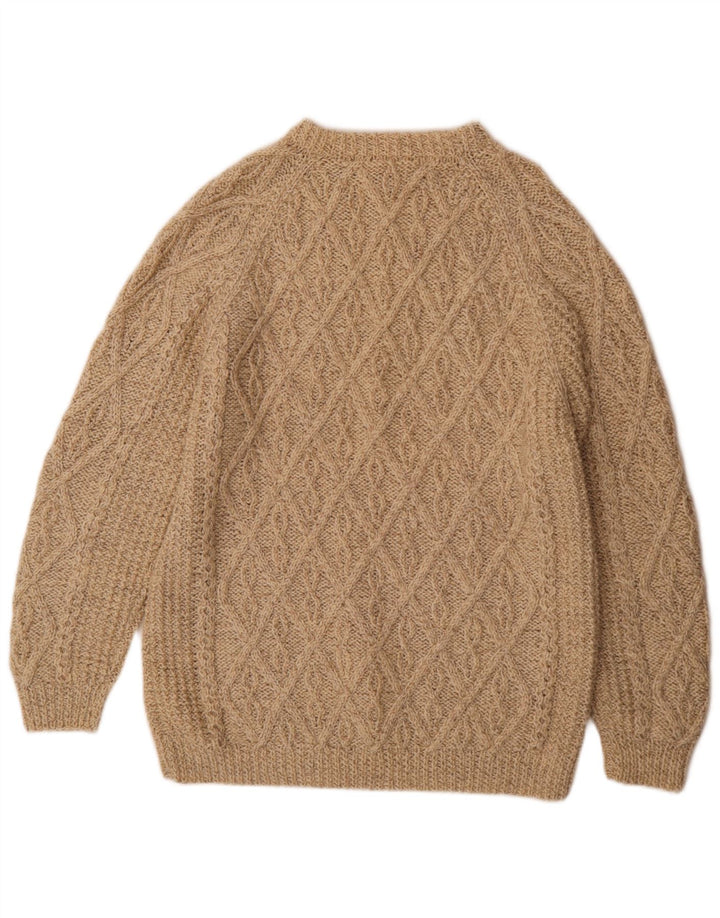 Vintage herre rund hals sweater medium beige geometrisk