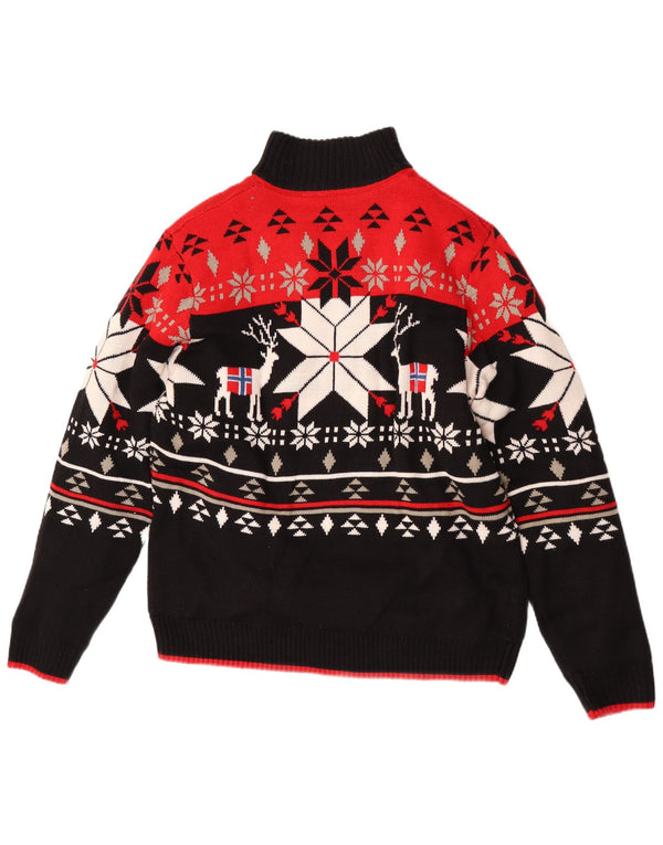 Nebulus Herre Sherpa Zip Neck Jumper Sweater UK 40 Medium Black Fair Isle