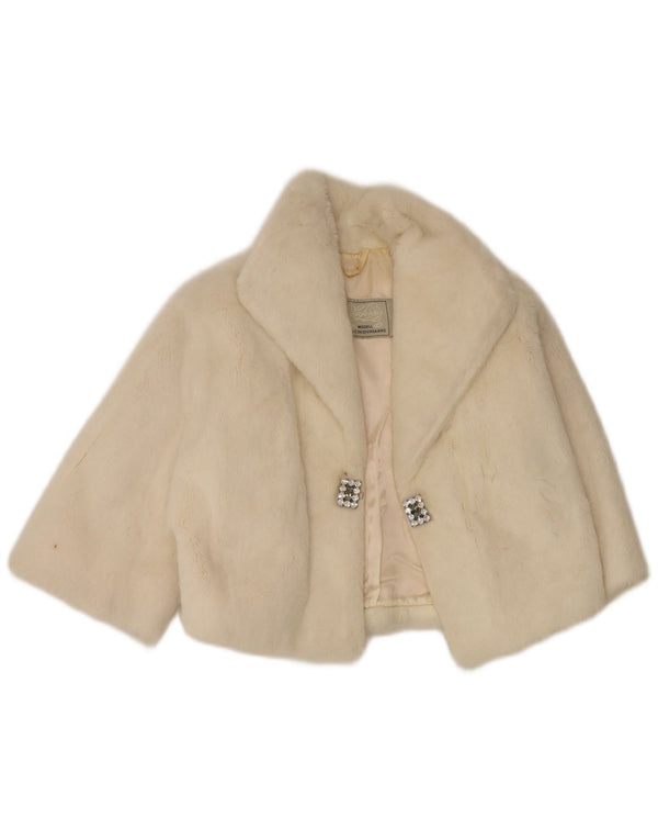 Vintage Kvinder Kortærmet Faux Fur Bolero Jacket UK 14 Medium White