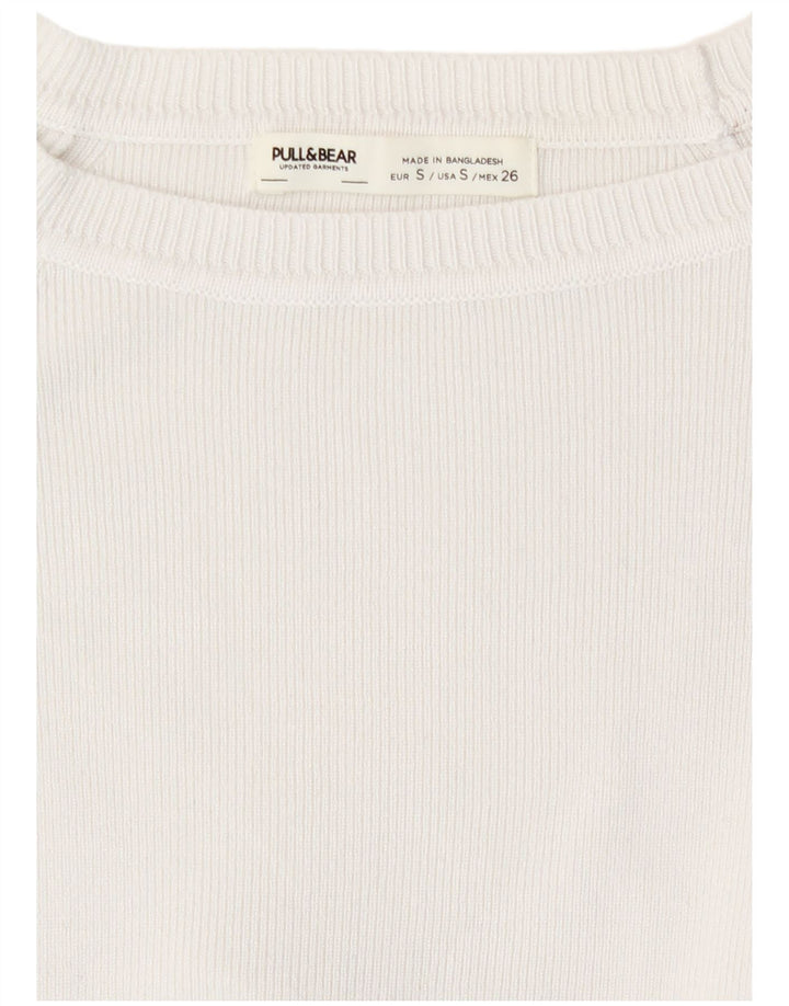 Pull & Bear Dame Crop Top Langærmet UK 8 Small White Viscose