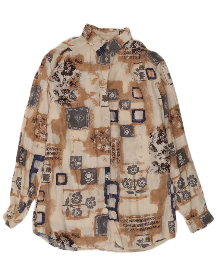 VINTAGE Womens Shirt UK 14 Large Brown Floral