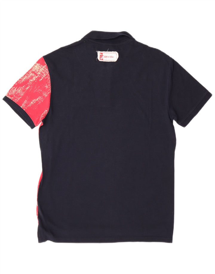 DESIGUAL Grafisk poloshirt til mænd Stor marineblå colourblock bomuld