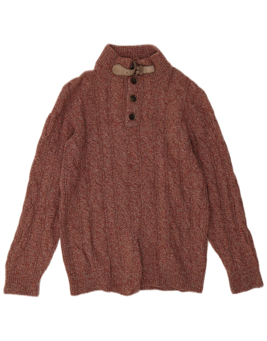 Massimo Dutti Herre Button Neck Jumper Sweater Lille Rød Flecked Uld