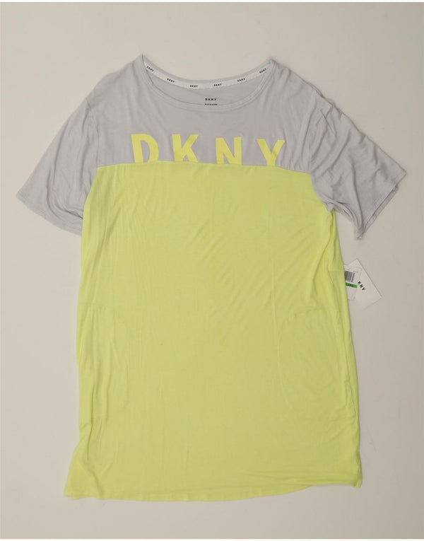Dkny Dame Grafisk T-Shirt Kjole UK 16 Large Yellow Colourblock Rayon