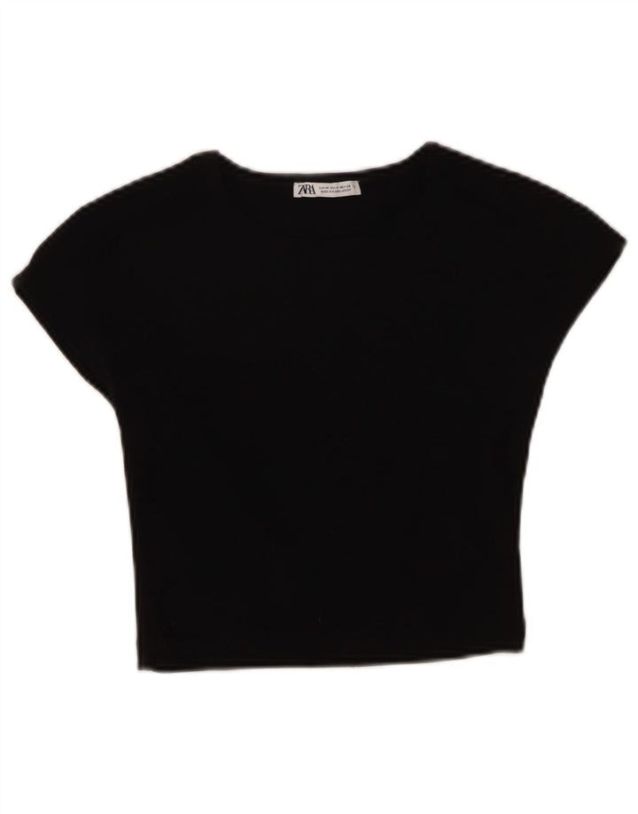 Zara Womens Crop T-Shirt Top UK 12 Medium Sort Bomuld