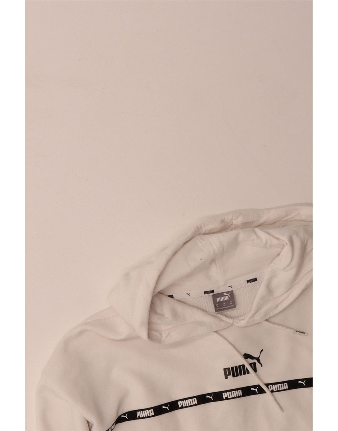 PUMA Dame Oversized Crop Grafisk Hoodie Jumper UK 14 Medium White Bomuld