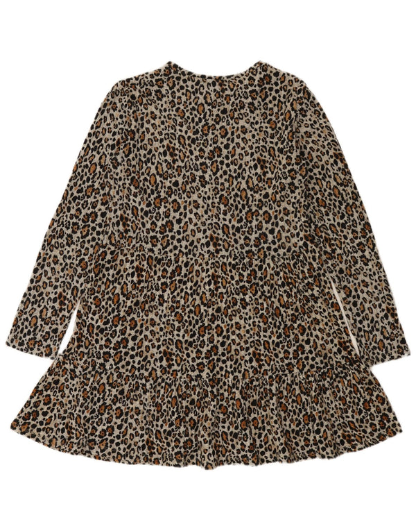 Zara Dame Langærmet A-Line Kjole UK 12 Medium Grey Animal Print