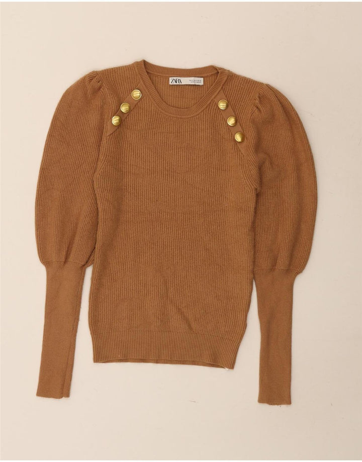Zara Dame Jumper Sweater UK 8 Small Brown Viscose