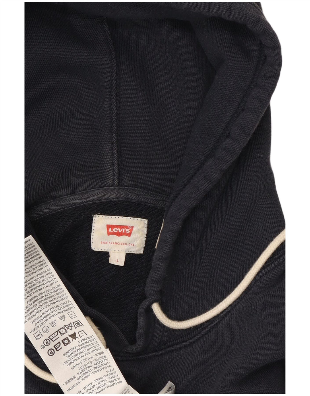 LEVI'S Mens Graphic Hoodie Jumper Large Navy Blue Cotton
