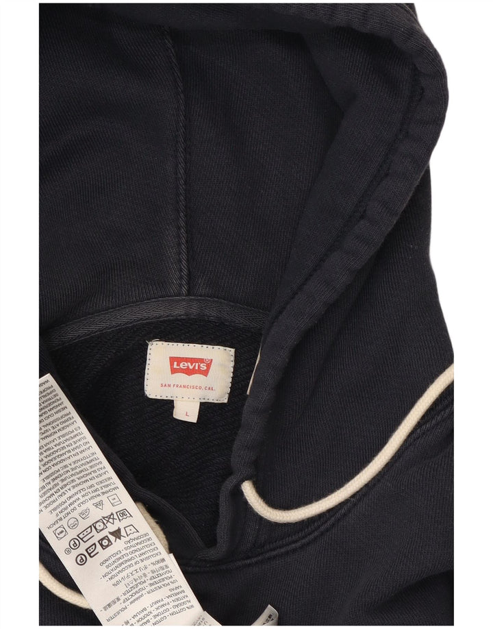 LEVI'S Mens Graphic Hoodie Jumper Large Navy Blue Cotton