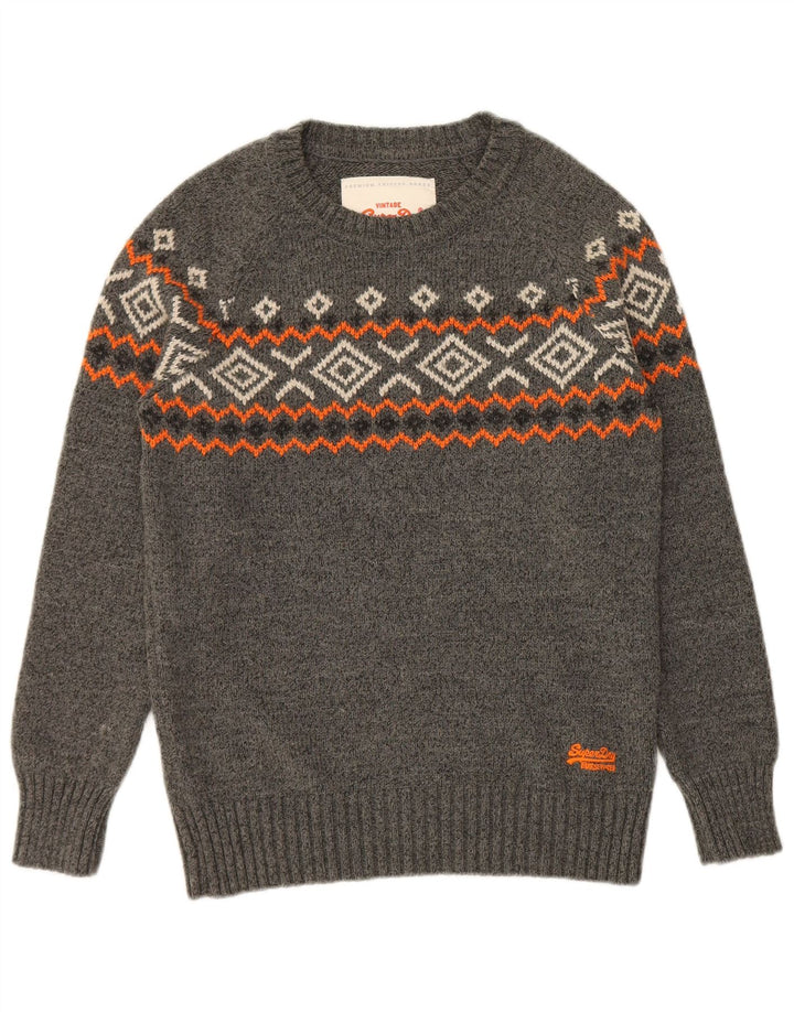 Superdry sweater med rund hals til mænd mellemgrå geometrisk akryl