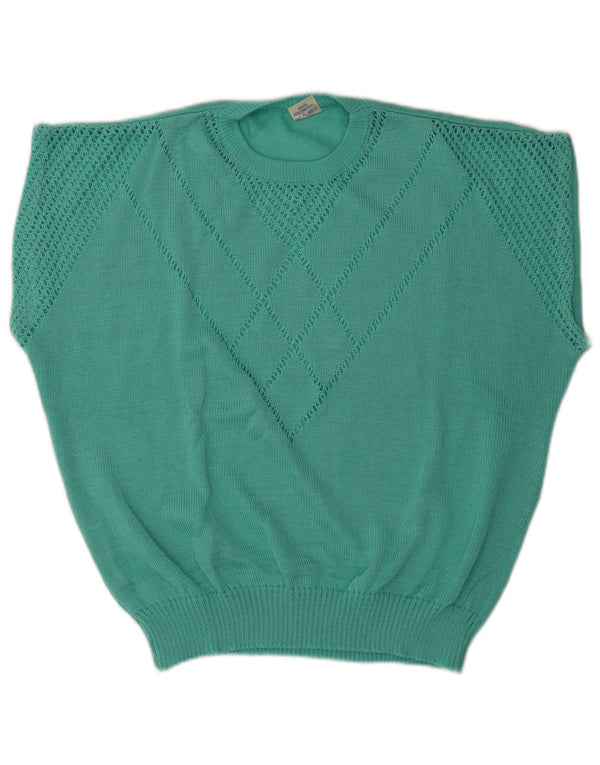 Vintage Dame Kortærmet Jumper Sweater med rund hals IT 48/50 XL Grøn