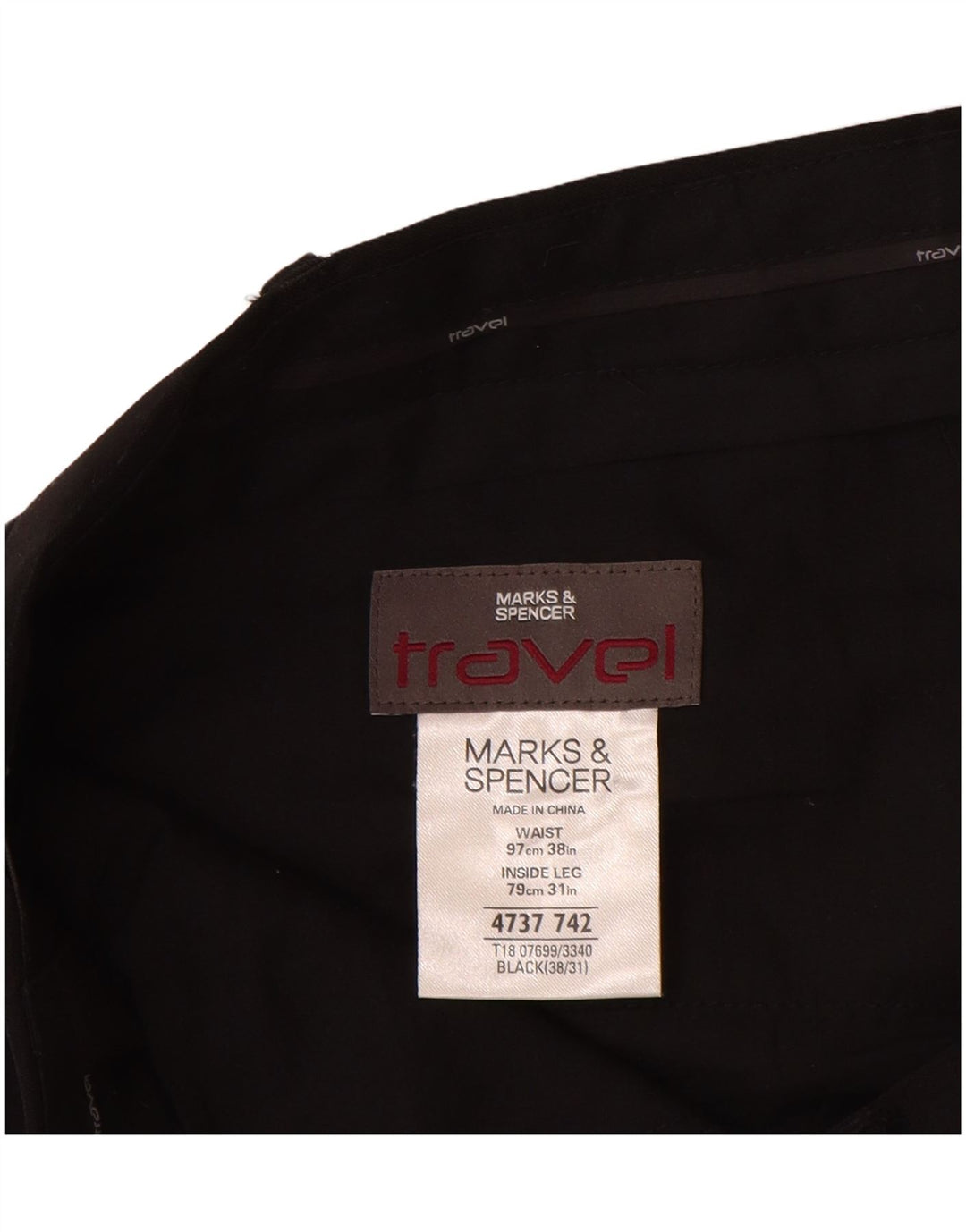 Marks & Spencer Straight Chino-bukser til mænd W38 L31 Sort polyester