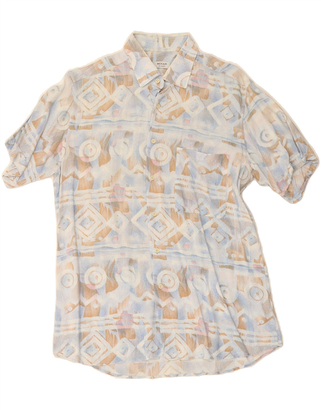 CASSERA Mens Short Sleeve Shirt Medium Blue Geometric Vintage Cassera and Second-Hand Cassera from Messina Hembry 