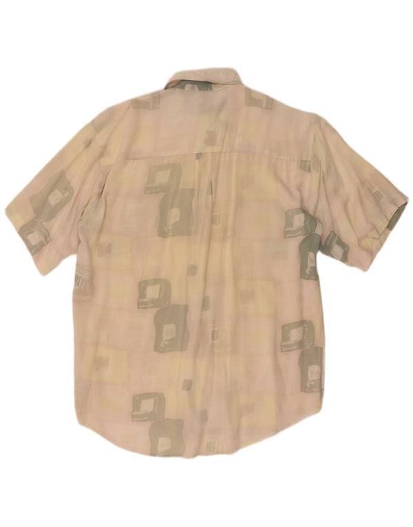 Vintage kortærmet herreskjorte XL Beige geometrisk bomuld