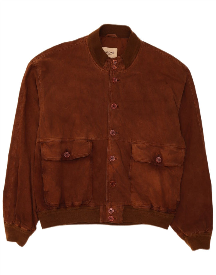 Barone Herre Ruskind Bomber Jacket IT 56 3XL Brunt Læder