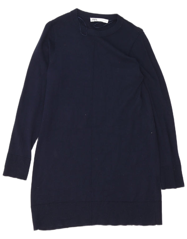 Zara Dame Langærmet Jumper Dress UK 10 Small Navy Blue
