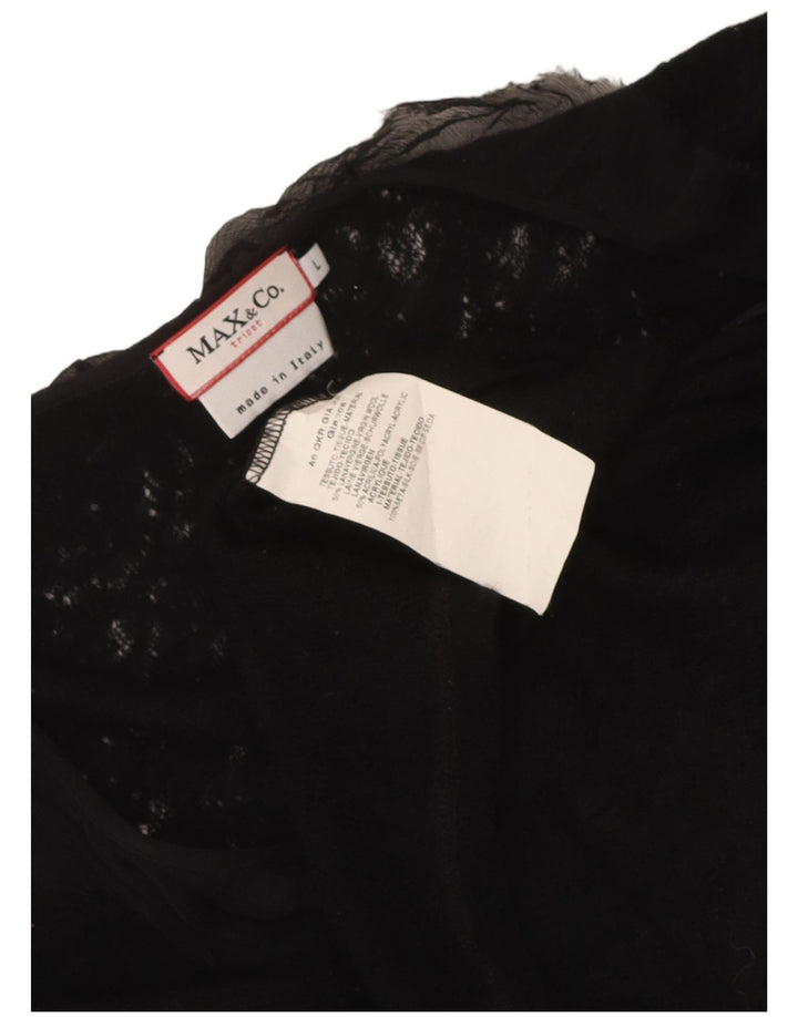Max & Co. Womens Crop Wrap Cardigan Sweater UK 14 Large Black Virgin Wool