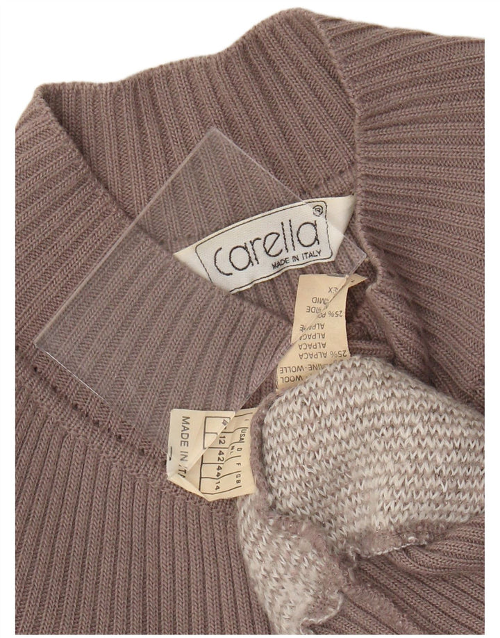 Carella Dame Crop Cardigan Sweater UK 14 Medium Beige Argyle/Diamond Wool