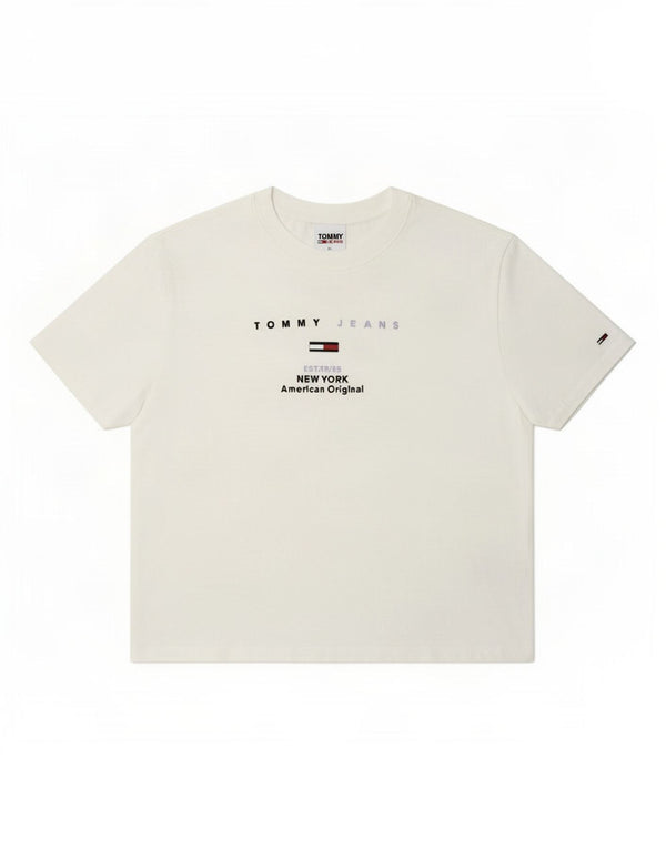 Tommy Hilfiger Dame Crop Oversized grafisk T-shirt Top UK 6 XS Hvid