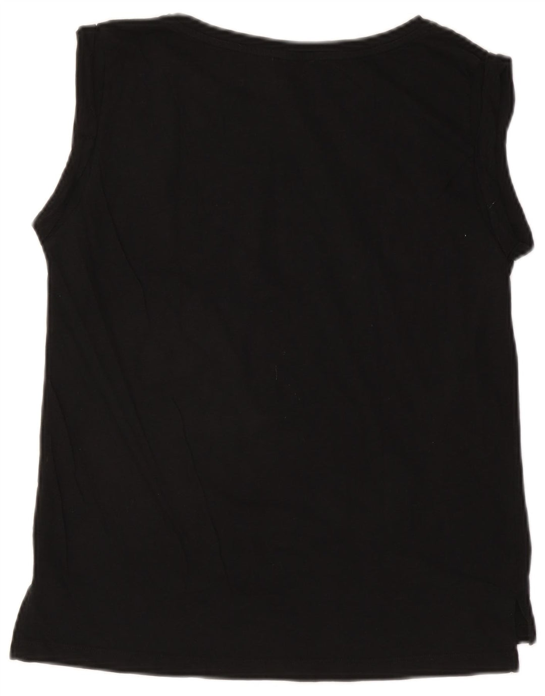 Benetton Kvinder Grafisk Vest Top UK 14 Stor Sort Bomuld