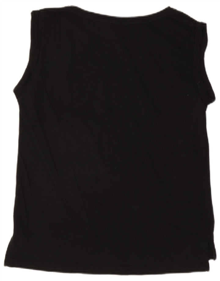Benetton Kvinder Grafisk Vest Top UK 14 Stor Sort Bomuld