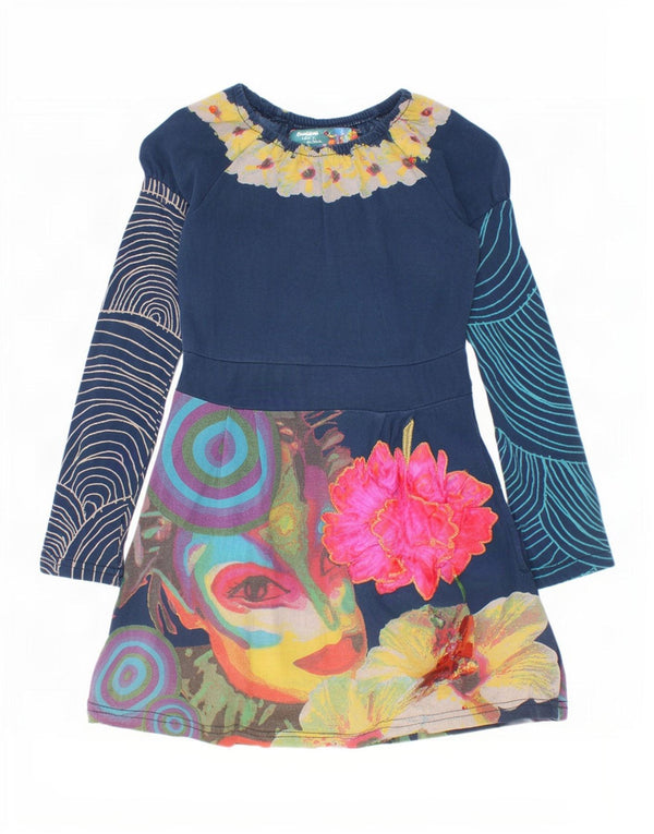Desigual Girls Cirque Du Soleil A-Line Kjole 7-8 År Blå Blomster