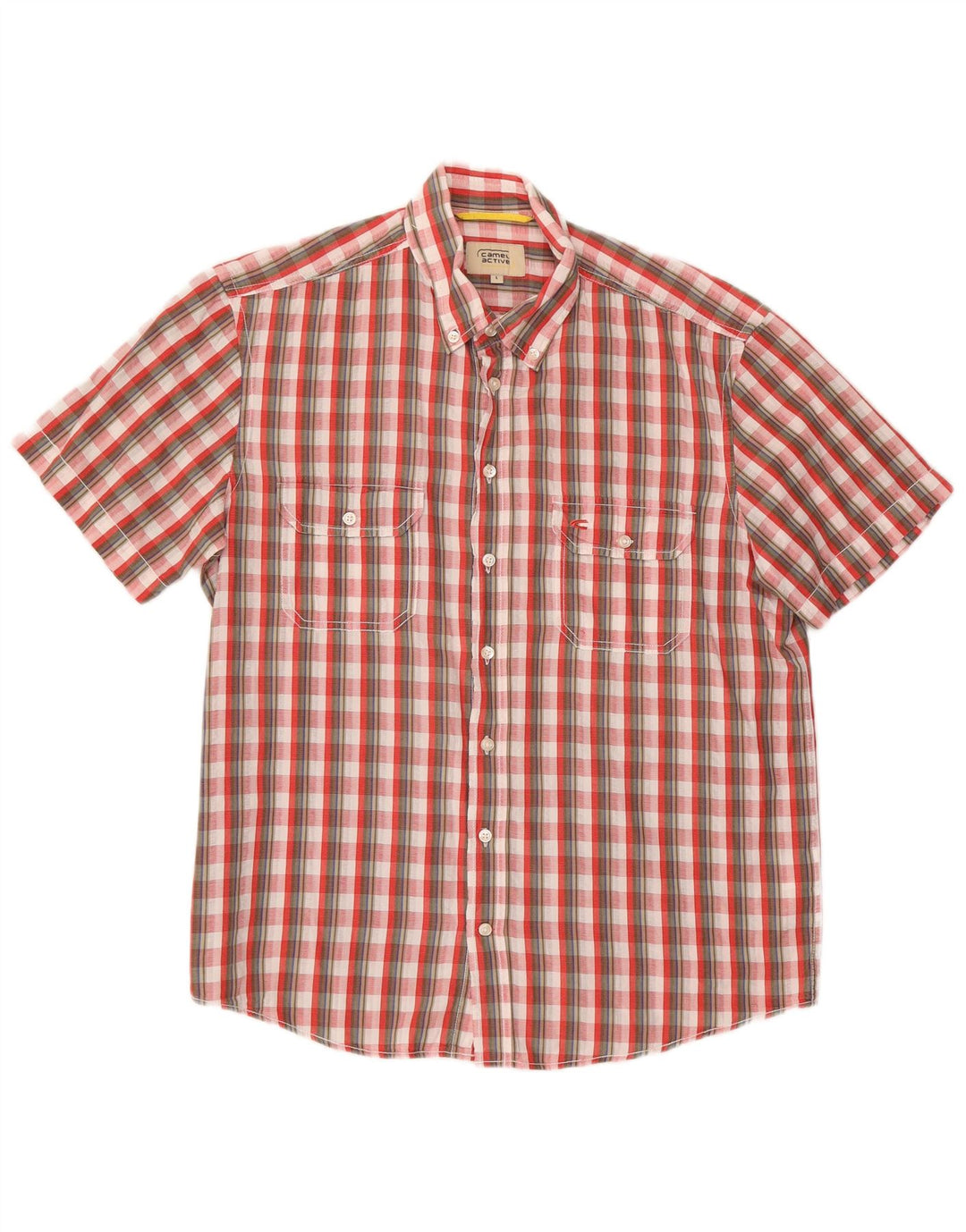 CAMEL ACTIVE Mens Short Sleeve Shirt Large Red Check Cotton