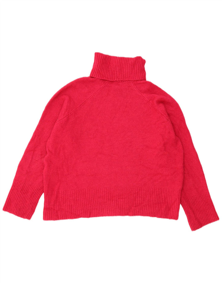 Zara Dame Roll Neck Jumper Sweater UK 16 Stor Rød Akryl