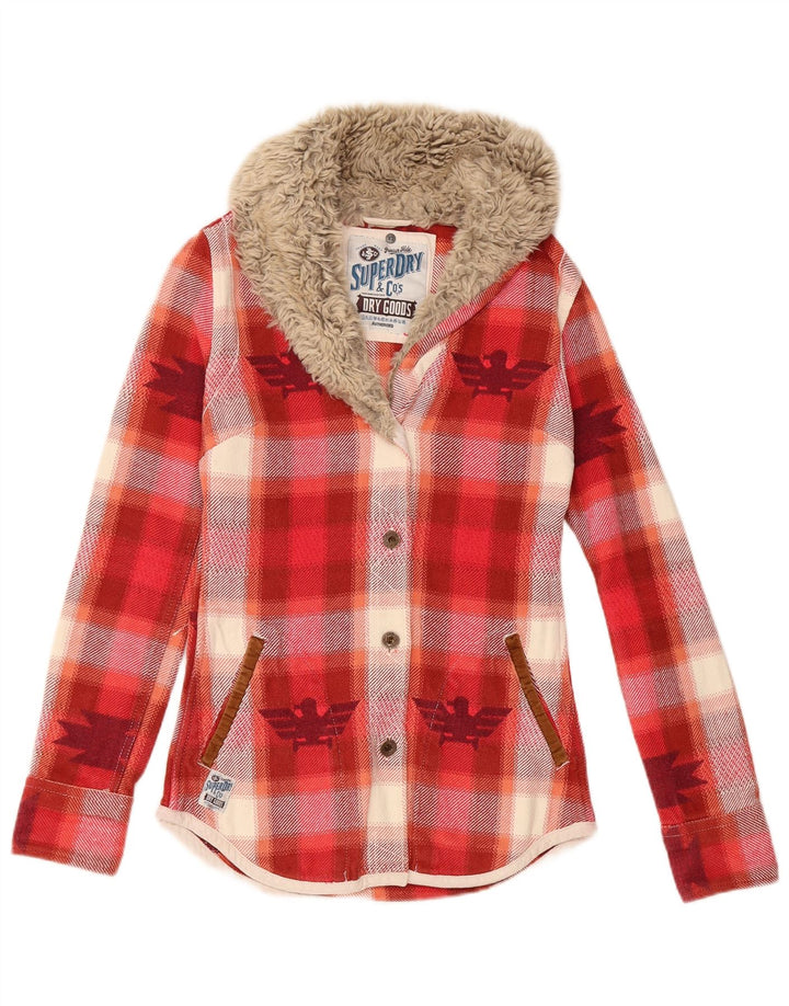 SUPERDRY Dame Flanellskjorte UK 6 XS Rød Plaid Bomuld