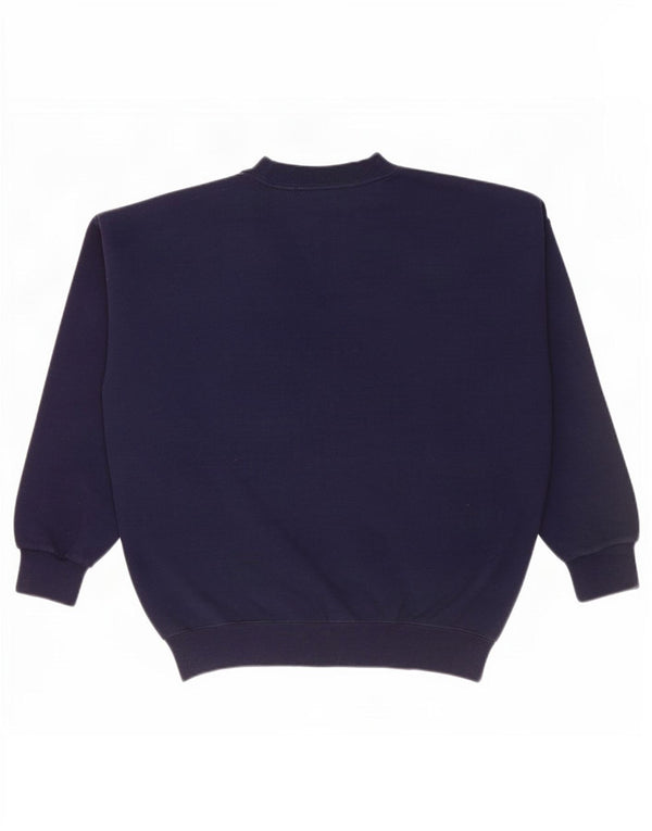 Vintage Dame Sweatshirt Jumper UK 14 Medium Navy Blue Floral Acryl