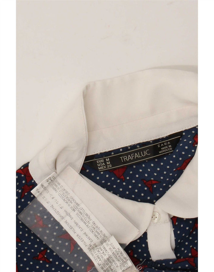 Zara Dame Trafaluc Bluse Top UK 14 Medium Blue Spotted Polyester