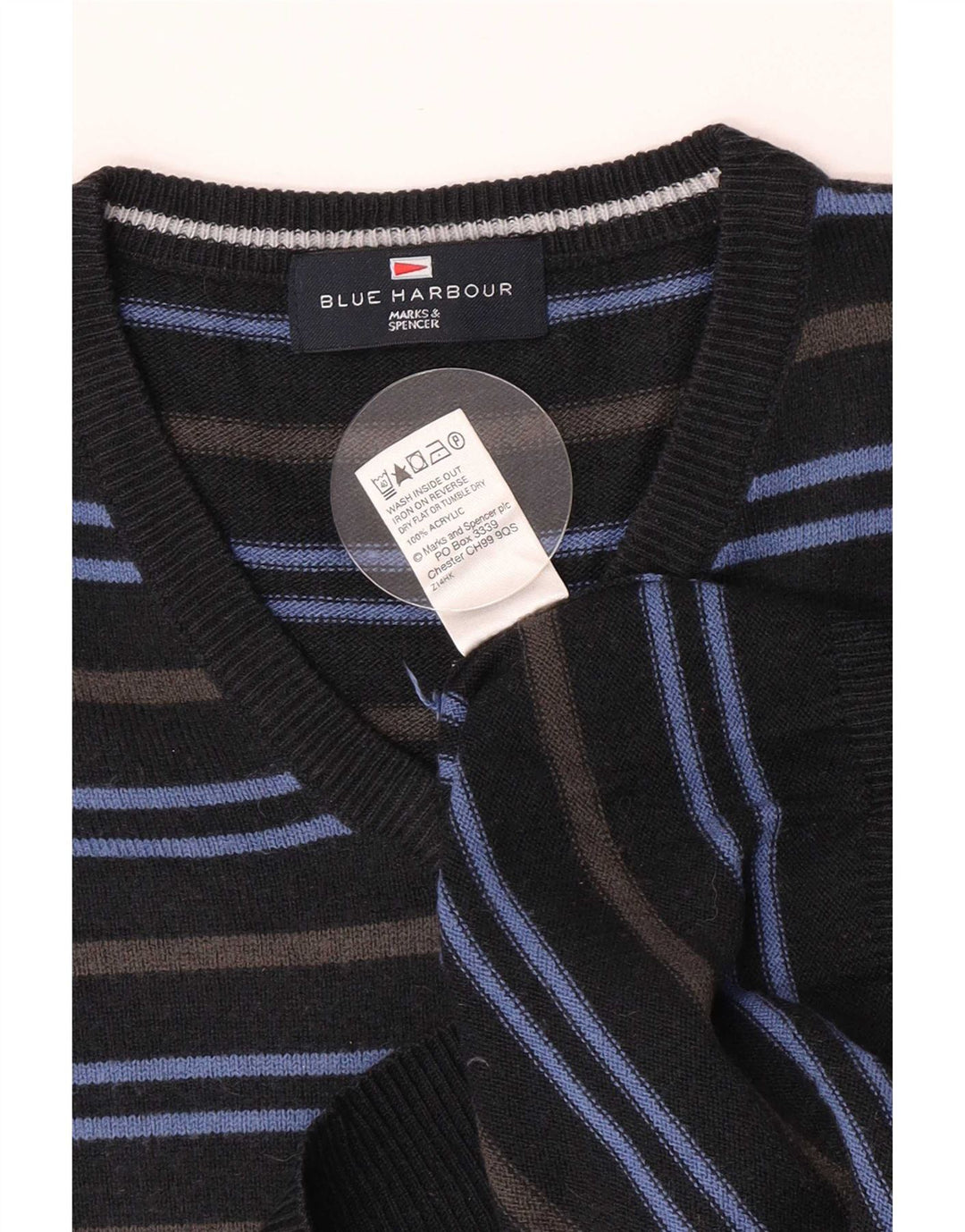 Marks & Spencer Herre V-hals sweater Medium Marineblå Stribet akryl