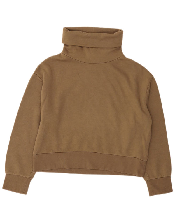 Zara Womens Crop Roll Neck Sweatshirt Jumper UK 16 Stor Beige Bomuld