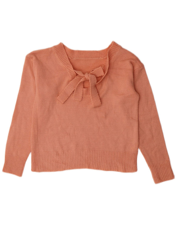 VINTAGE Womens Crop Boat Neck Jumper Sweater UK 10 Small Pink Acrylic