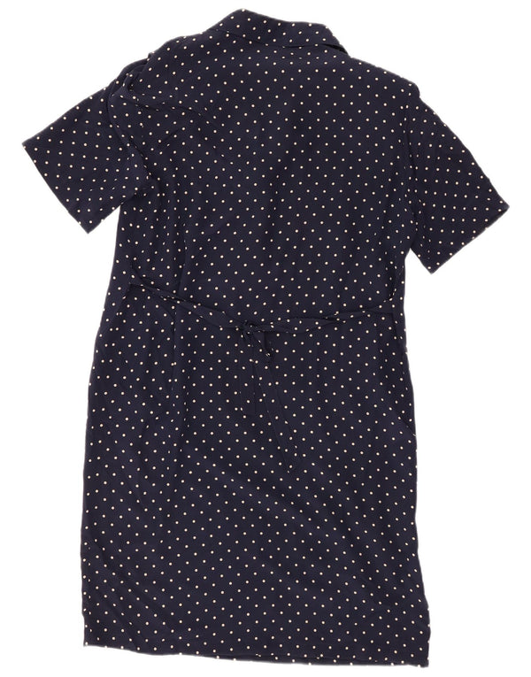 Vintage Womens Shift Dress UK 16 Large Navy Blue Spotted