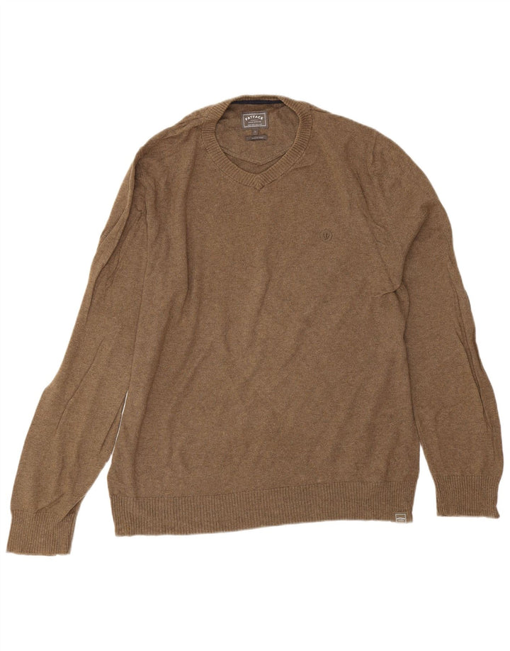 Fedt ansigt Herre V-hals sweater Stor brun bomuld