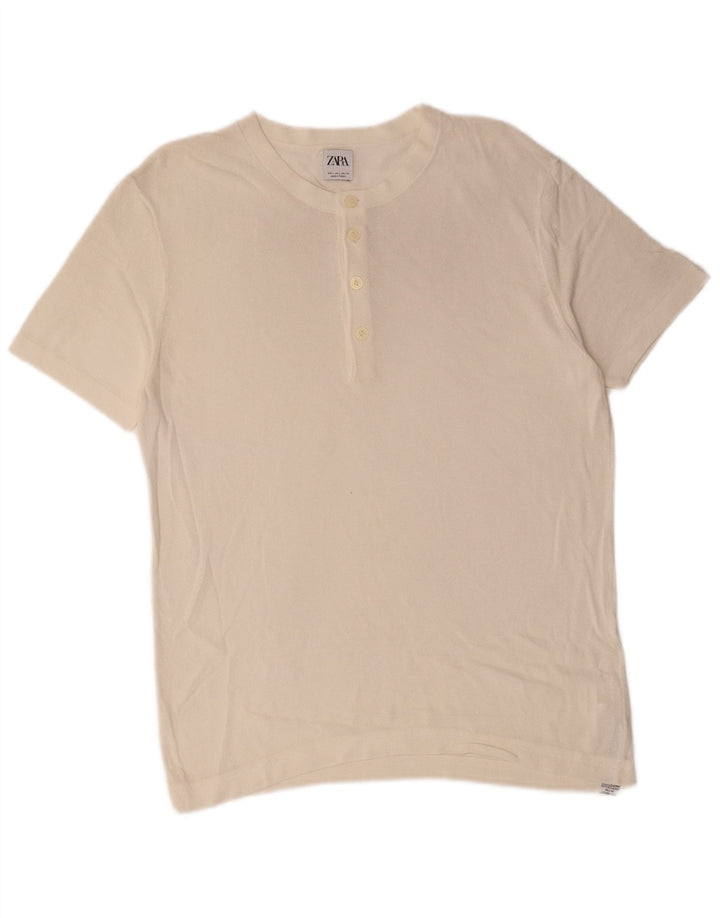 Zara Herre T-Shirt Top Stor Hvid Viscose