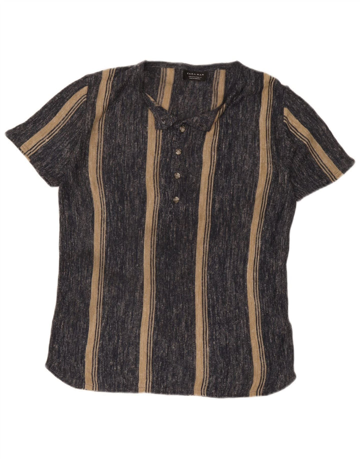 Zara herre T-shirt top lille grå stribet akryl